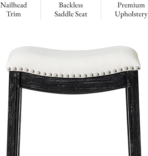 Miniatura 4 de Maven Lane Adrien - Taburete tapizado de 26 pulgadas de altura de mostrador con respaldo en acabado de roble recuperado con asiento de cojín de tela