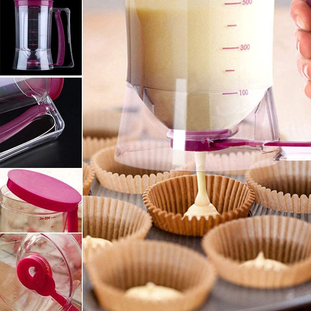 Dozownik do ciasta z pokrywką i skalą, do samodzielnego pieczenia ciasta, do ciast, naleśników, muffinek, 900 ml