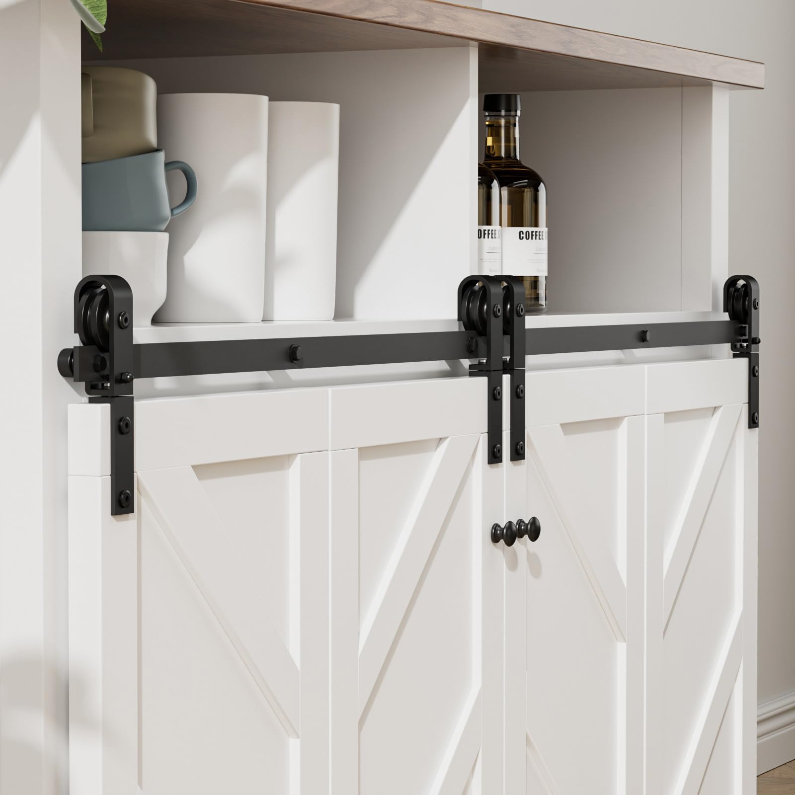 Mini herraje para puerta corredera de 6FT/183cm, para mueble para televisión con doble puerta, armario, juego de herrajes para puerta plegable (no incluye puertas de armario)