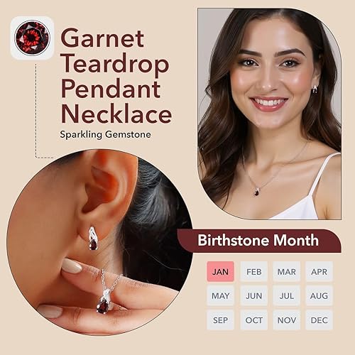 Miniatura 5 de Costume Jewelry Sets for Women Elegant - Teardrop Pendant Necklace Set 20"& Dangle Drop Earrings Set 925 Sterling Silver Stainless Steel Birthstone