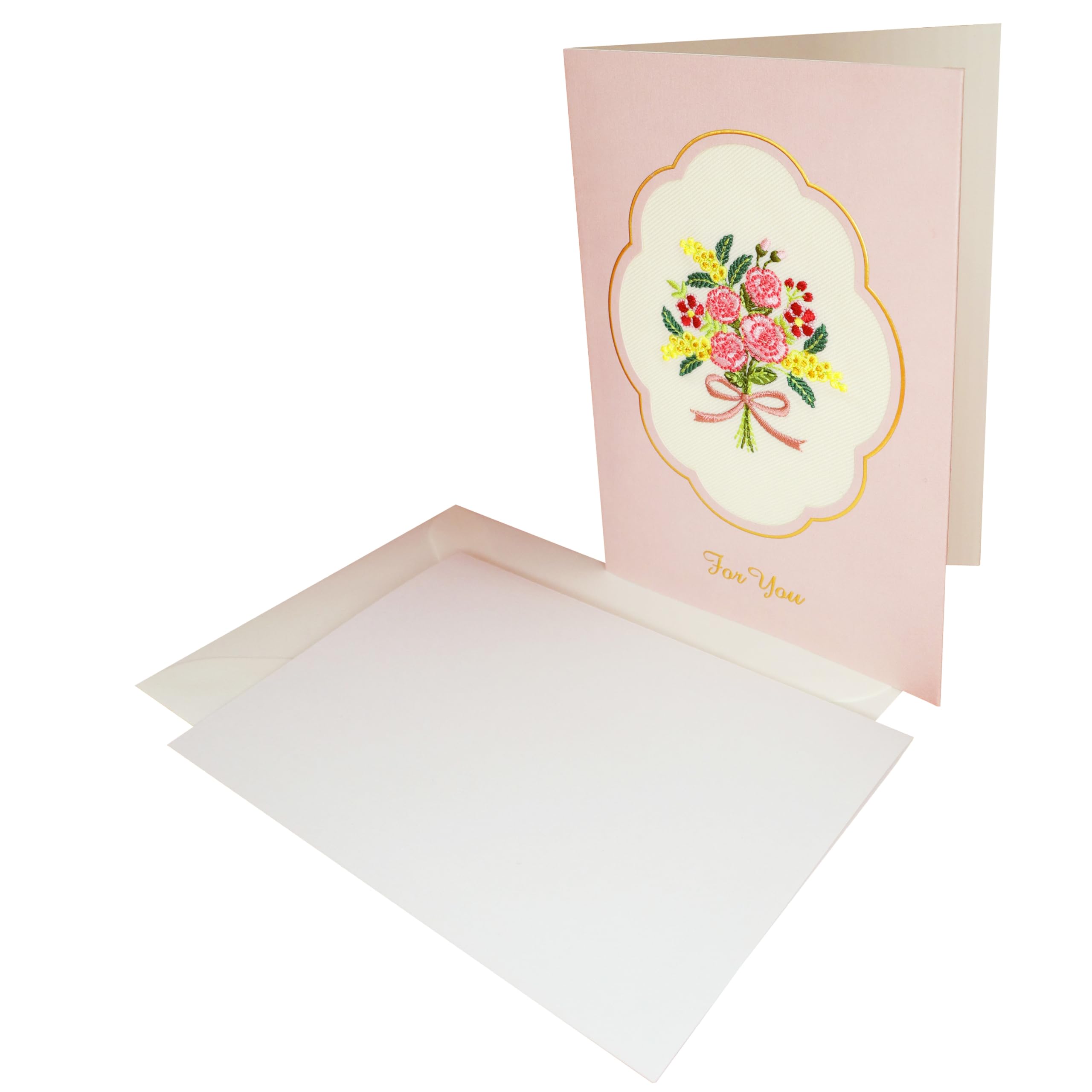 Amazon | 日本 製 【 メッセージ カード 花 柄 刺繍 ピンク 女性