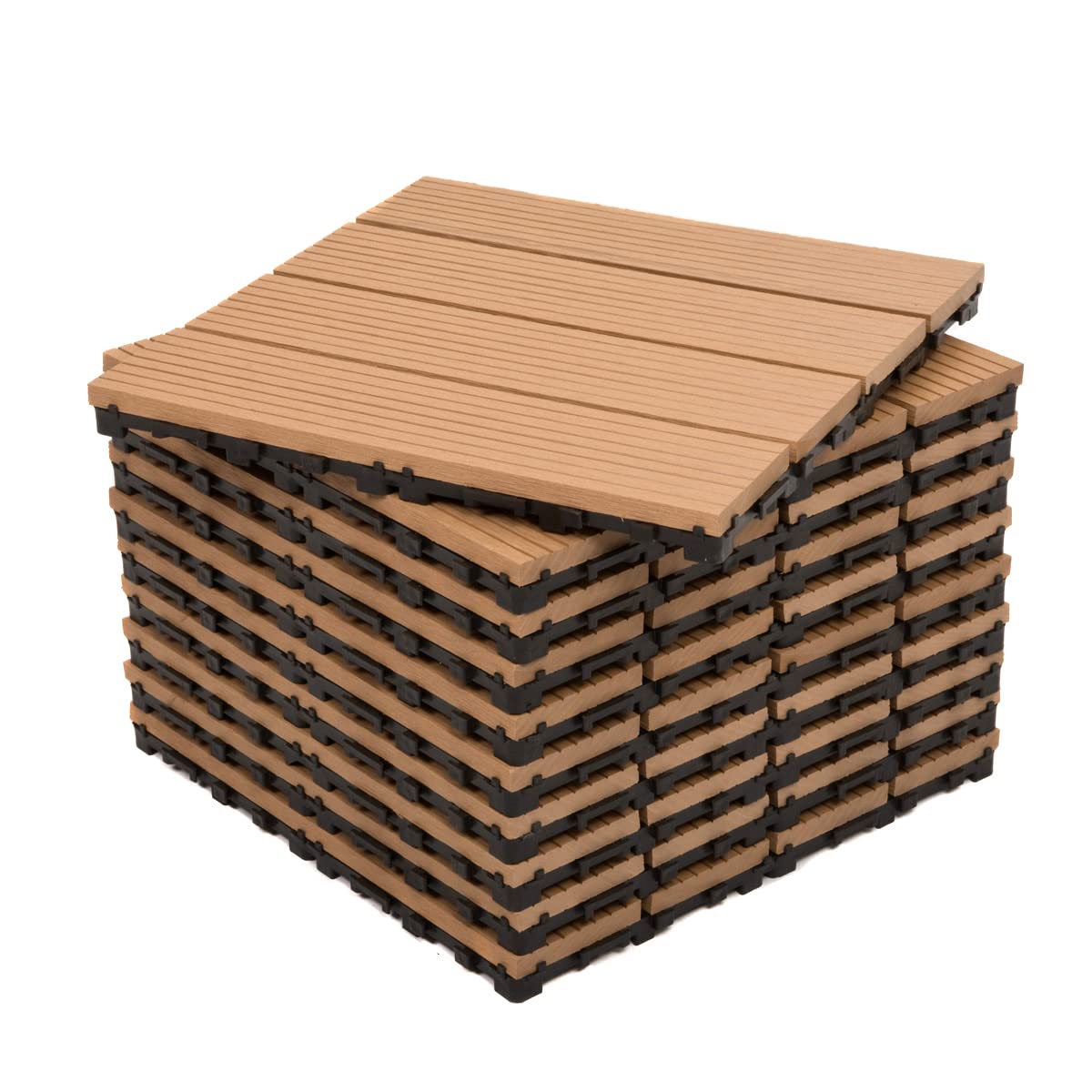 Sponsored Ad – Pack of 10 - DEKCO Composite Wood Plastic Teak Decking Interlocking Tiles with Woodgrain Effect 30cm x 30cm