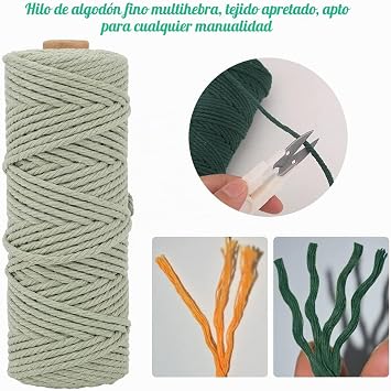 RANJIMA Macrame Yarn, 3 mm x 50 m, Macrame Set, 4 Pcs Natural Cotton Yarn with Macrame Accessories for Wall Hanging, Plant Hanging and Wedding Decorations, DIY Crafts