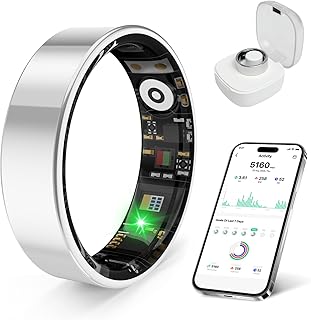 Smart Health Ring, Featuring Stress and Sleep Monitoring Functions, Compatible with iOS and Android, Waterproof Fitness Tracker for Women & Men, No Subscription Fee. (Silver, 8)