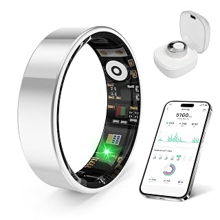 Smart Health Ring, Featuring Stress and Sleep Monitoring Functions, Compatible with iOS and Android,Waterproof Fitness Tracker for Women & Men, No Subscription Fee. (Silver, 9) - Amazon product rated Grade A