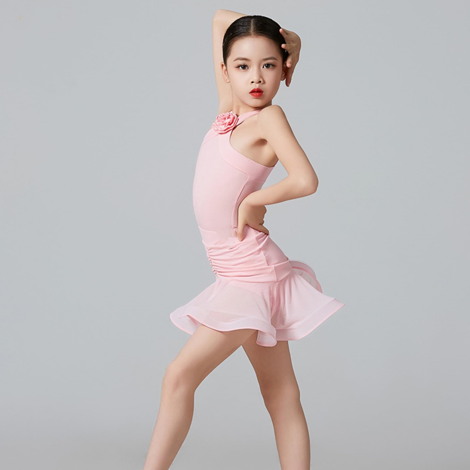Vestito Ballo Latino Bambina Abbigliamento Pratica Danza Gonna Arricciata per Allenamento E Saggio