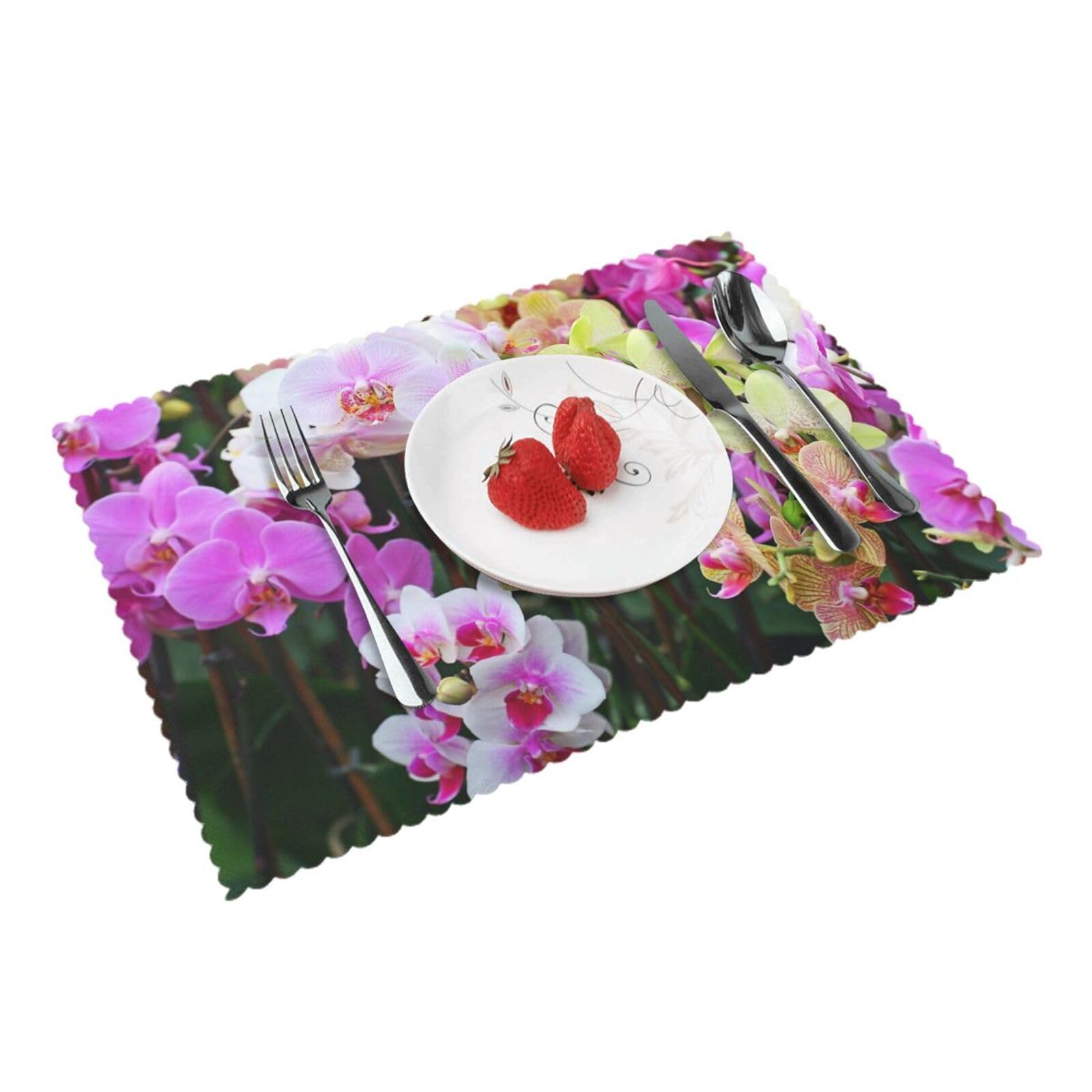 4 PCS Heat Resistant Placemat 45x30 CM, orchids Printed Non-Slip Place Mats for Kitchen Dining Table Indoor Outdoor