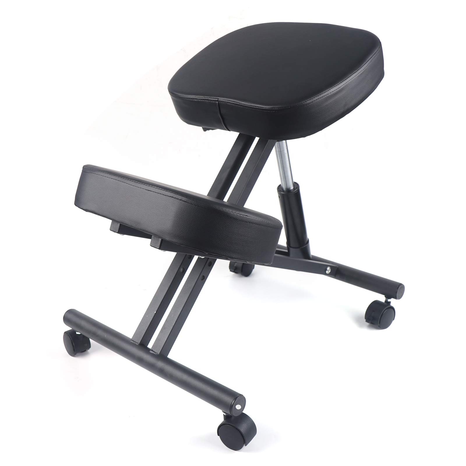 Silla ergonómica para la rodilla, cojín grueso y cómodo, silla ortopédica de acero con ruedas, para oficinas y aulas, altura regulable 50-60 cm (negro)