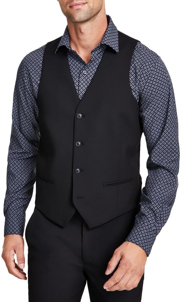 Mens Button Suit Vest Black L