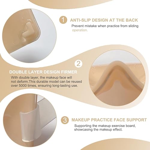 Miniatura 4 de Tabla facial de práctica de maquillaje, cara de maniquí de maquillaje de silicona reutilizable con kit de práctica de maquillaje para estudiantes de