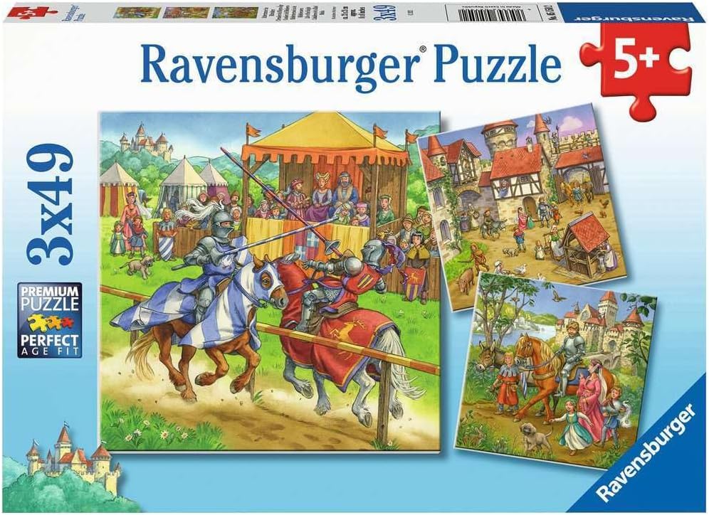 Ravensburger Puzzle Ravensburger 05150 Children's Puzzle 05150 Knight's Tournament in The Middle Ages 3 x 49 Pieces Puzzle for Children from 5 Years Yellow