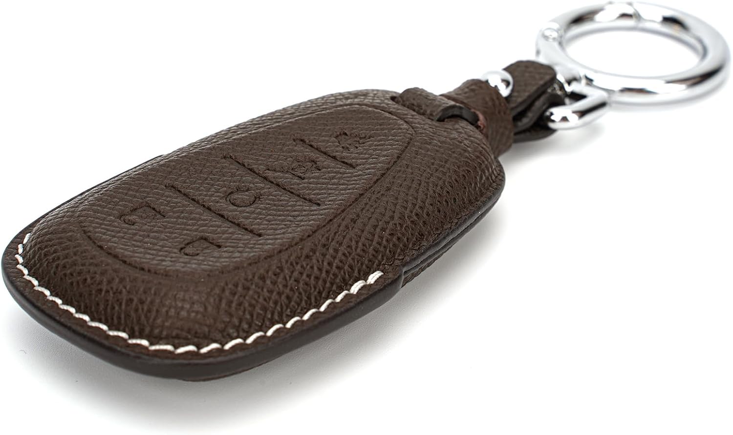 Leather Key Fob Cover Compatible with Chevy Equinox Malibu Camaro Cruze Blazer Traverse Tahoe Silverado (5 Buttons) (Dark Brown)