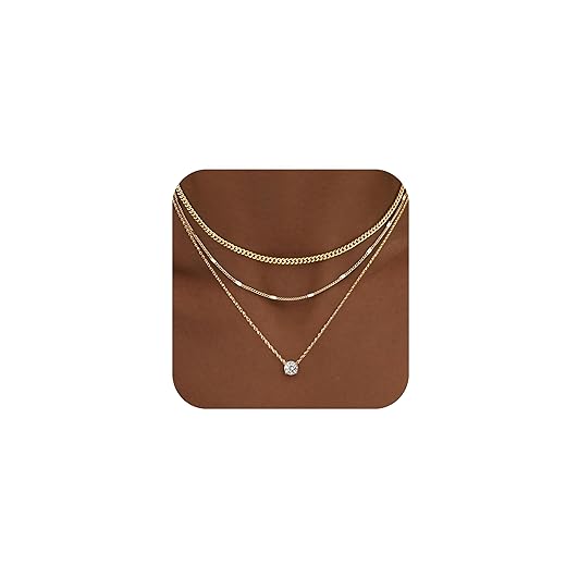 WomenGifts Layered Gold Necklaces for Women, 14K Gold Sterling Silver Plated Dainty Pendant Necklace Set with Cubic Zirconia Circle, Chunky Stackable Cuban Chain Choker, Trendy Personalized Birthstone Jewelry Gift Non Tarnish