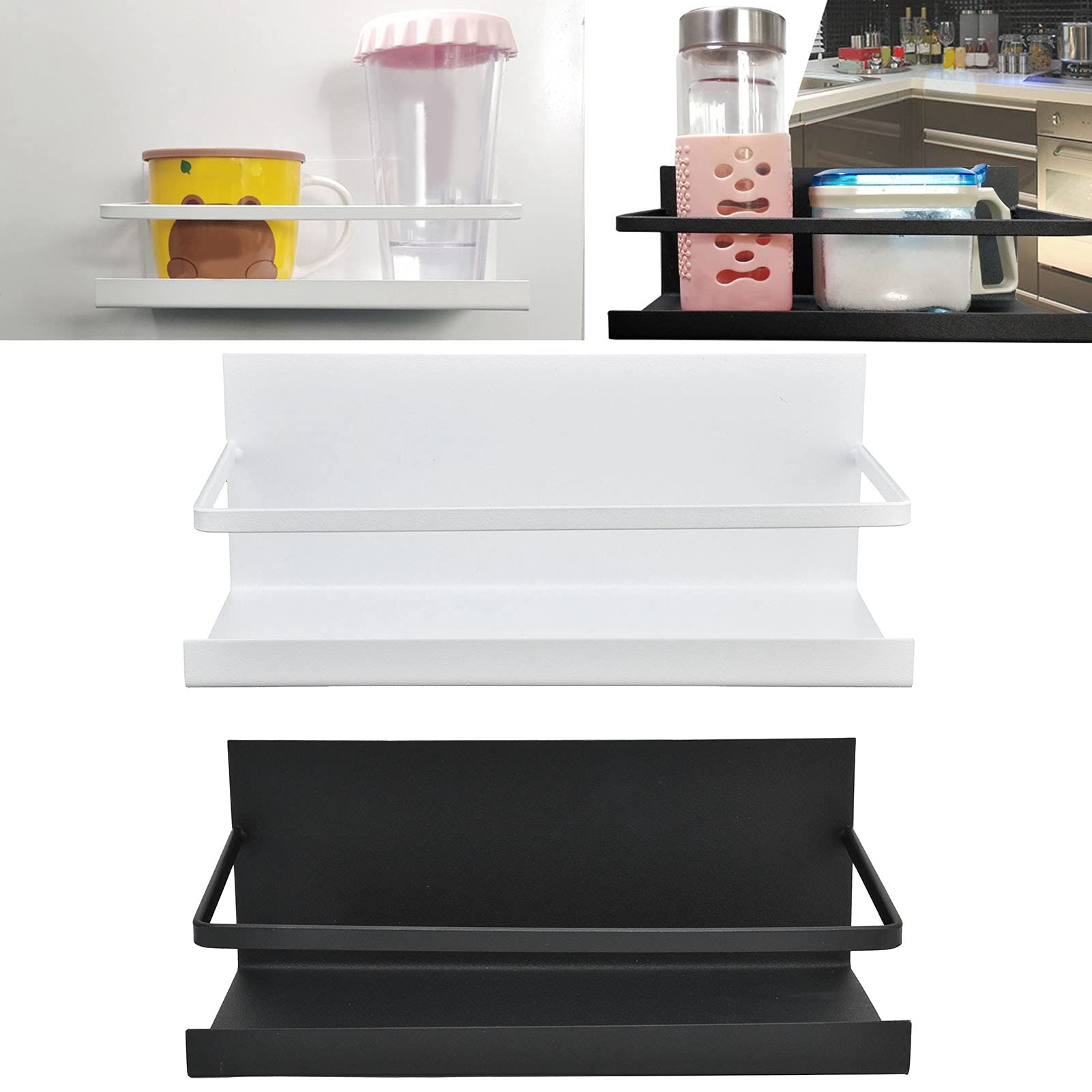 Estantes magnéticos para refrigerador, sin taladro, para ducha y cocina, soporta 2,5 kg, ideal para botellas de especias y almacenamiento de baño, color blanco