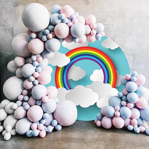 Miniatura 3 de Renaiss Cubierta de fondo redonda arcoíris de 7.5 x 7.5 pies para sesión de fotos, para niños, niñas, bebés, retratos, papel, estilo de corte,