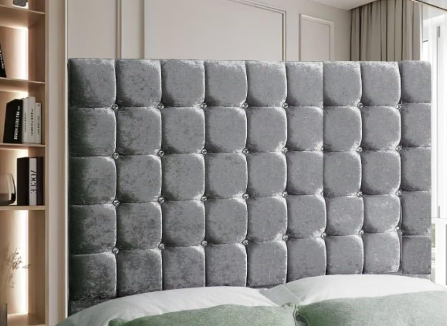 luxisleepltd CUbes 36'' 40'' 44''Tall Headboard in Black Cream Grey Siver Plush Velvet 3FT 4FT6 5FT for divan bed Crystal (Mustard, 5ft-44''Tall)