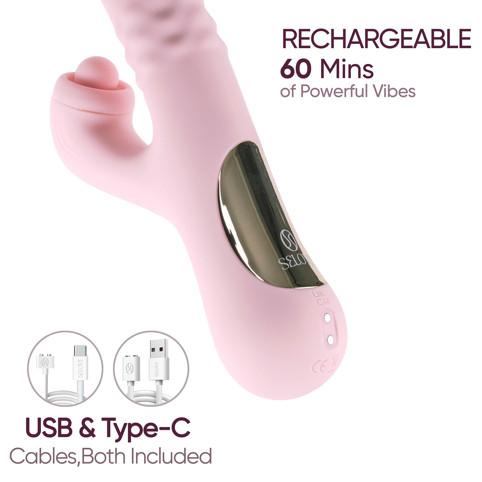 SELOVE Vibratore Rabbit a Doppia Stimolazione – Movimento Come-Hither, Sfere Scorrevoli e Tapping Clitorideo (Rosa)