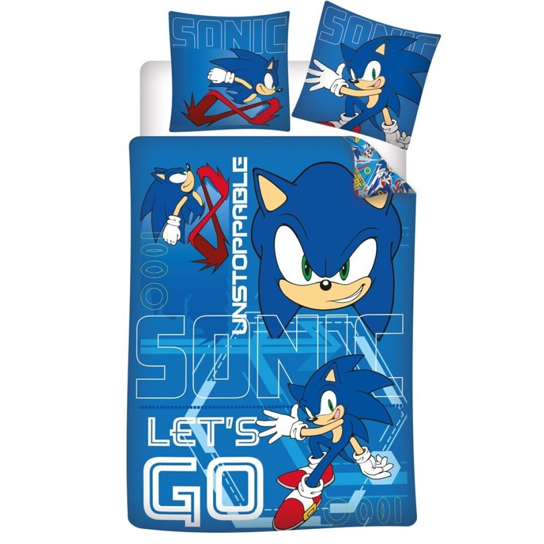 Sonic The Hedgehog Bedding Set, Single Duvet Cover 140 x 200 cm + Pillowcase 65 x 65 cm, Polycotton