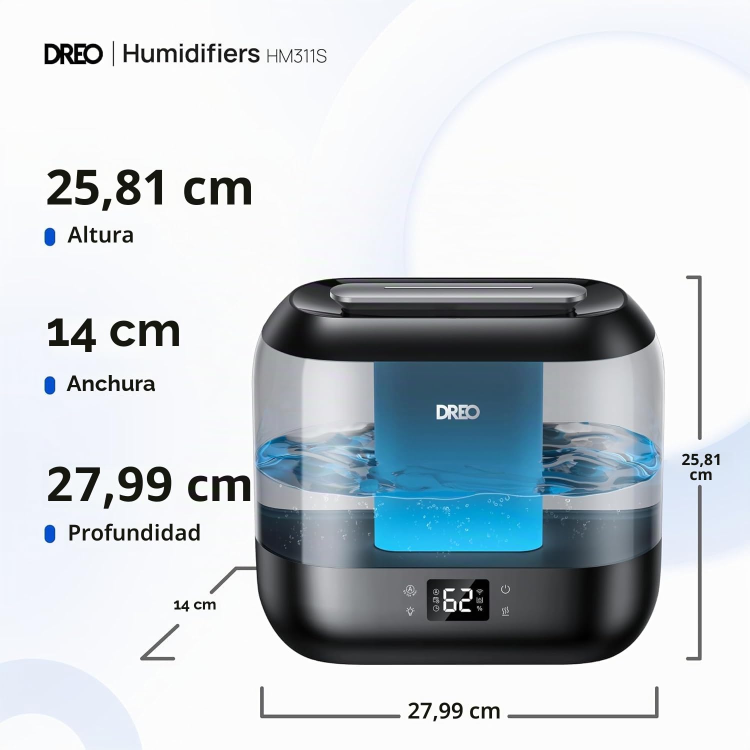 Dreo Humidificador inteligentes para dormitorio, humidificador de vapor frío de 4 litros con difusor de aceite y luz nocturna, 32 horas de autonomía, humidificadorsilenciosos para el hogar, la oficina