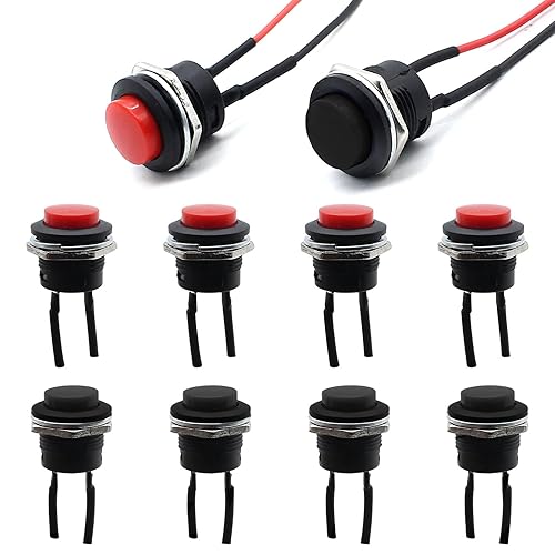 Miniatura 1 de Unlorspy SPST AC250V3A AC125V6A (5 unidades, rojo y 5 negro) - Interruptor momentáneo redondo de 2 pines, 10 unidades, de plástico, de encendido y