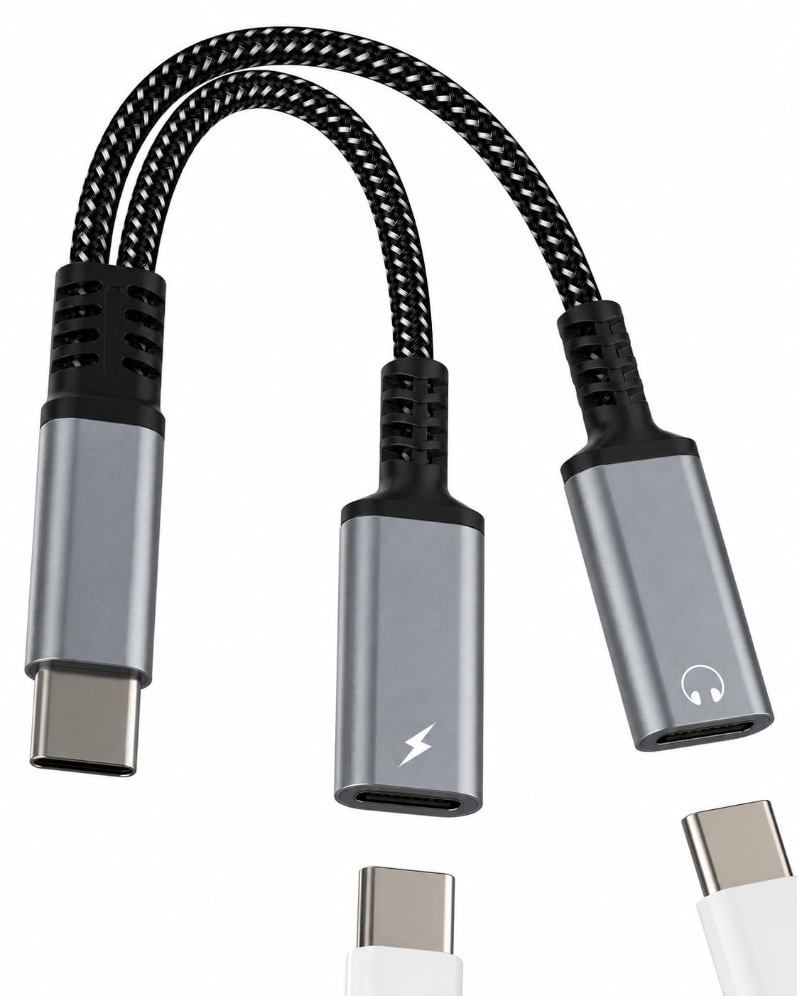 Adattatore Doppio USB C Jack 2in1 Tipo C Caricatore Cavo Convertitore per Cuffie iPhone 15 16 Pro MAX Apple Audio Auricolari Compatibile Samsung S25 Connettore iPad