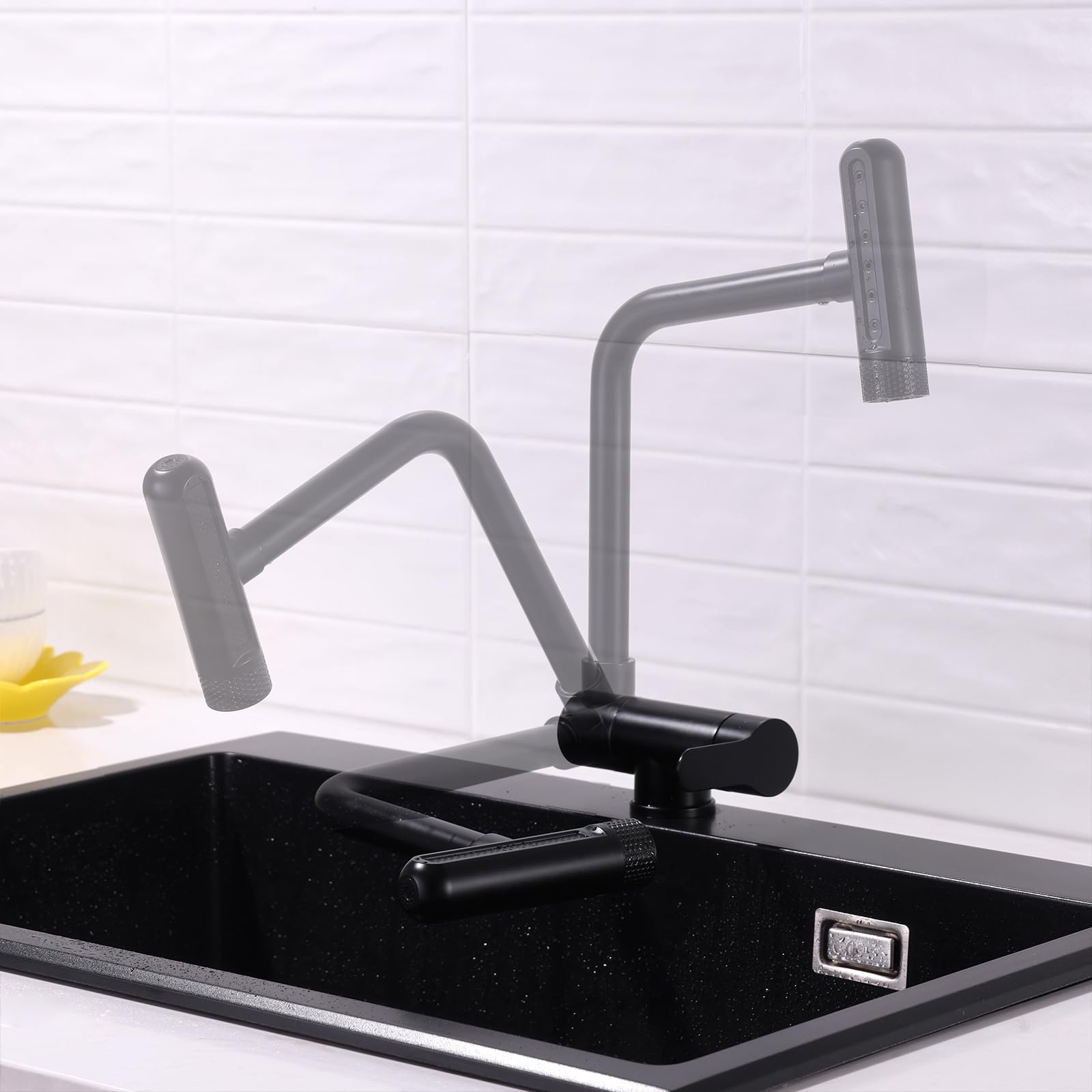 ZYCHSJXA Stainless Steel Folding Kitchen Faucet Mixer Tap L Shape Black Single Handle