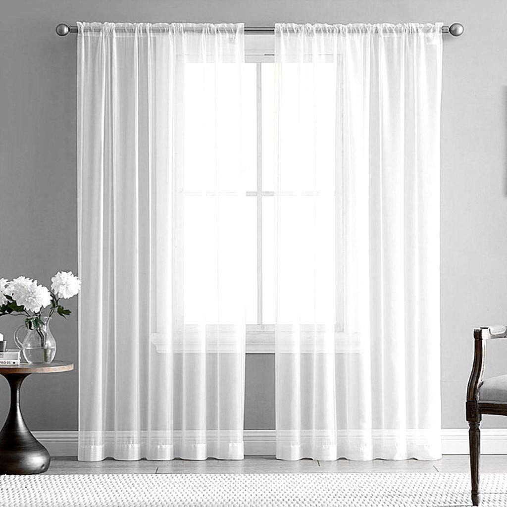 Buy KMSG Solid Sheer Curtains 2 Panels Rod Pocket White Sheer Curtains