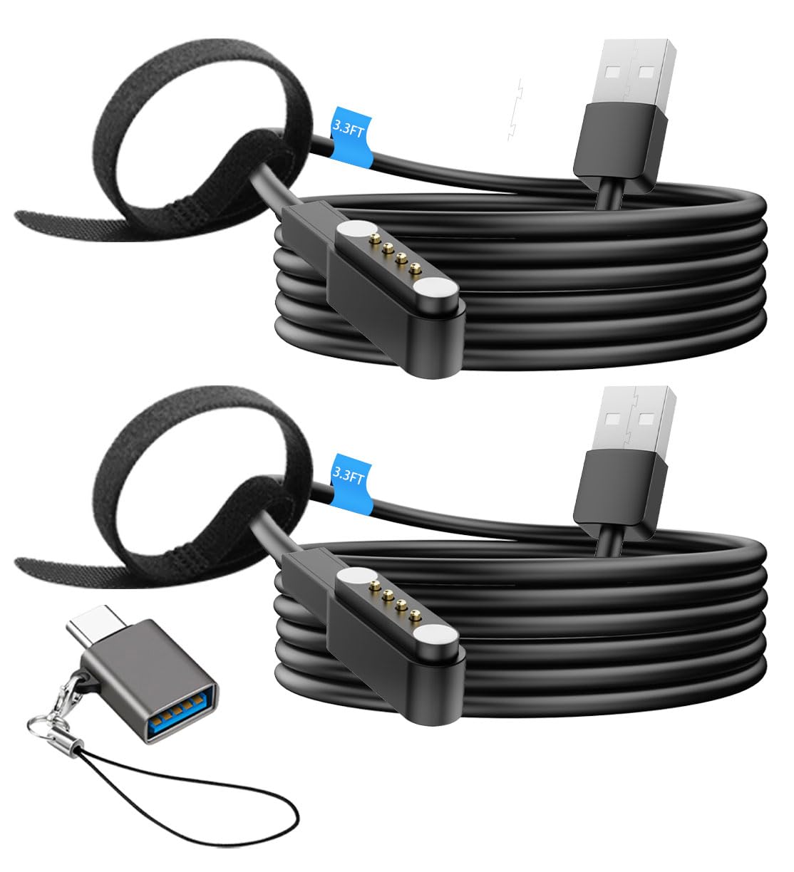 2 Pack Charger Cable Compatible with PLAUD Note 3.3FT 4 Pin Replacement Magnetic USB Charging Cable for PLAUD Note Voice Recorder Includes Cable Ties