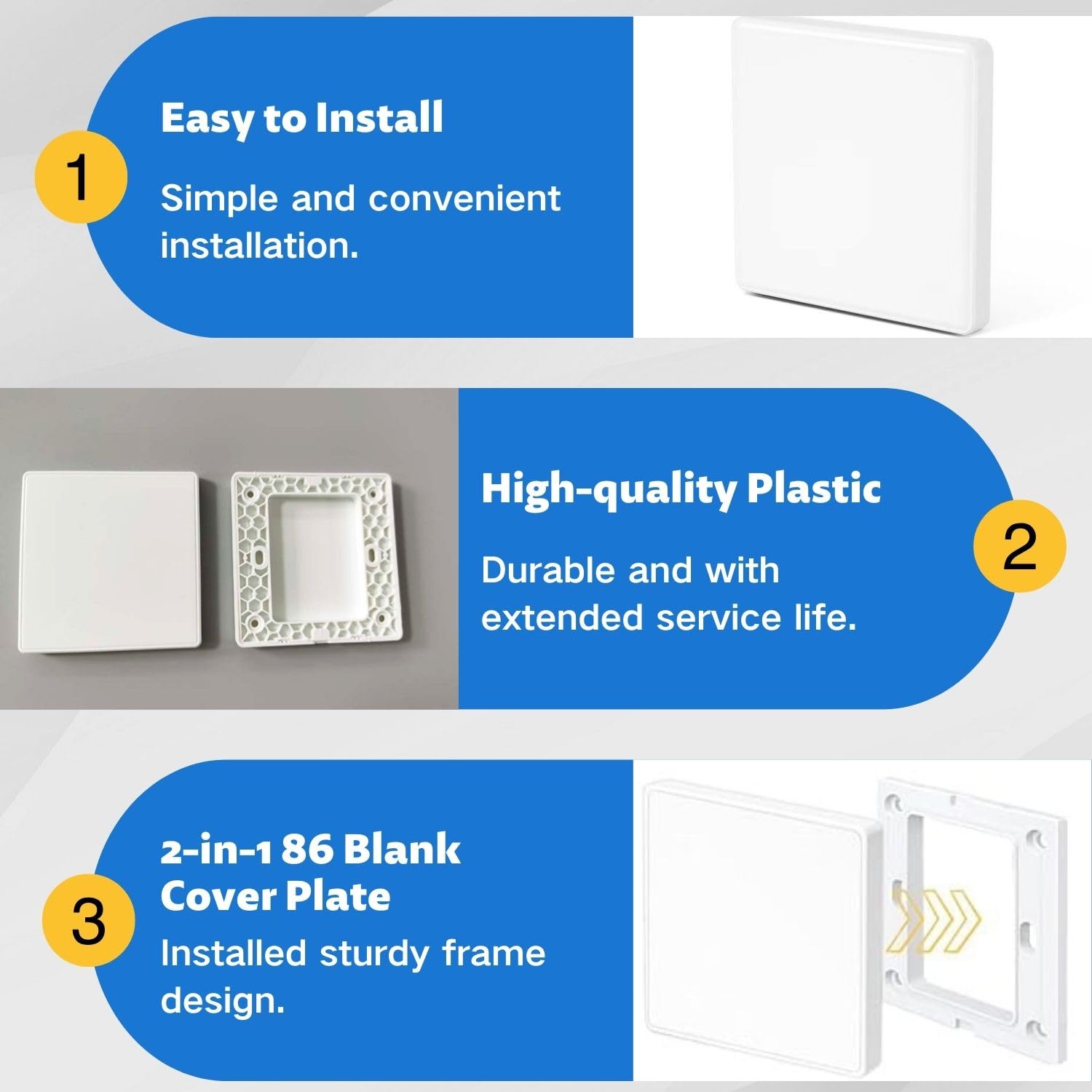 Cache-prises blanc 8,6 x 8,6 cm pour boîtier encastré avec vis 4 pièces