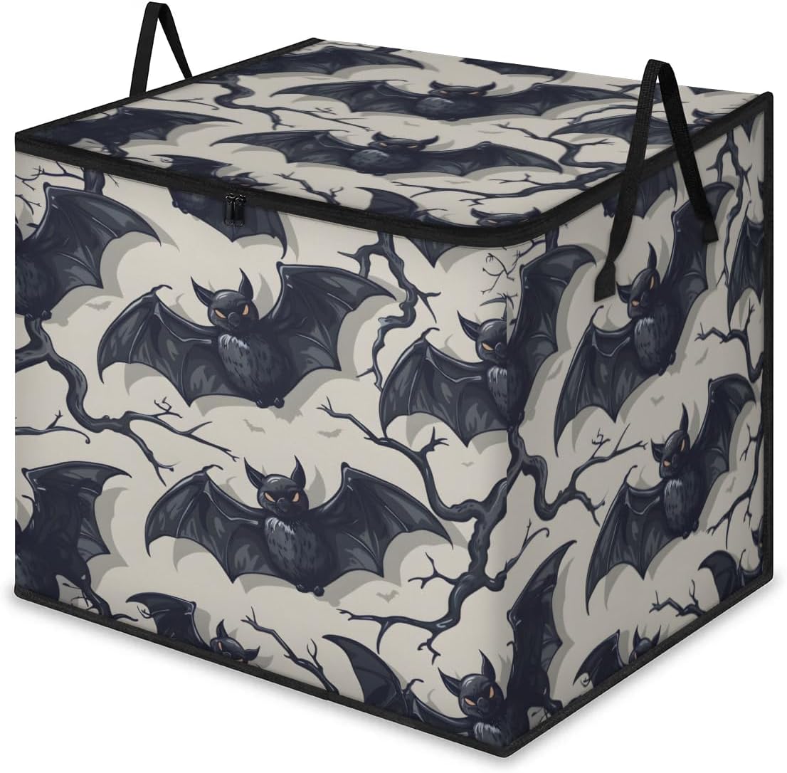 Honeybaby 214L Extra Large Comforter Storage Bag Halloween Cartoon Bats Storage Totes with Lids Waterproof Closet Organizer Folding Blanket Storage Bags for Clothes Bedding Pillows