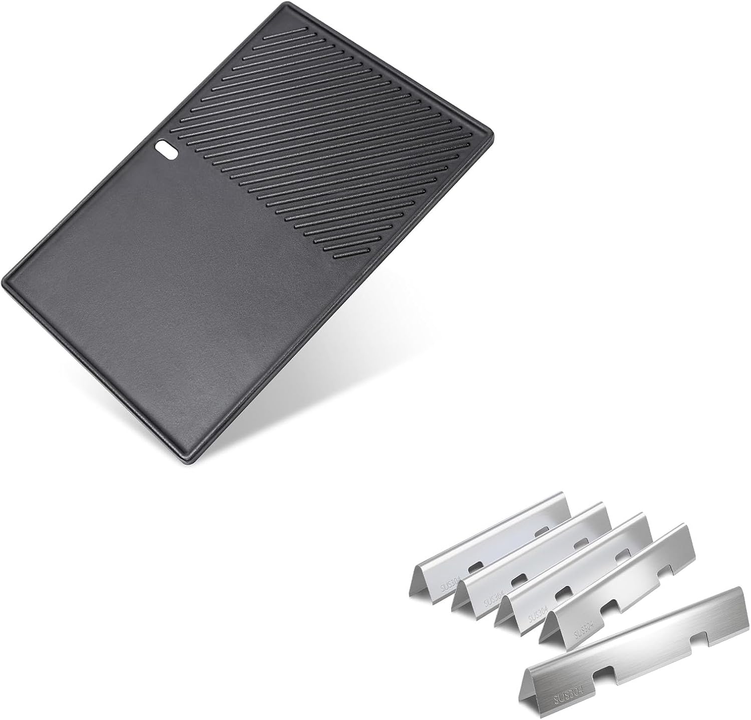 QuliMetal Reversible 7598 Griddle Replacement Parts and SUS304 7636 Flavorizer Bars for Weber for Weber Spirit 300 & GS4 Spirit II 300 Series Grills, Spirit E-310