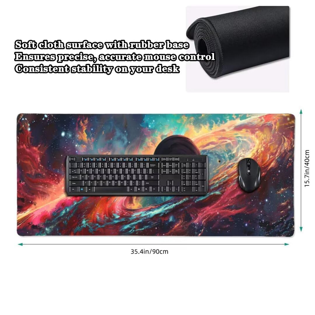 Podkładka pod mysz Galaxy 90 x 40 cm, wodoodporna i trwała podkładka pod mysz planeta, bardzo duża podkładka pod mysz, podkładka na biurko, antypoślizgowa gumowa podstawa, gamingowa podkładka pod mysz