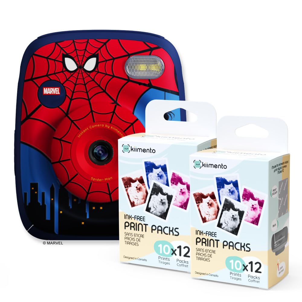 kiimento Ink-Free Instant Print Camera P2 Spider-Man + Two 120-Prink Pack