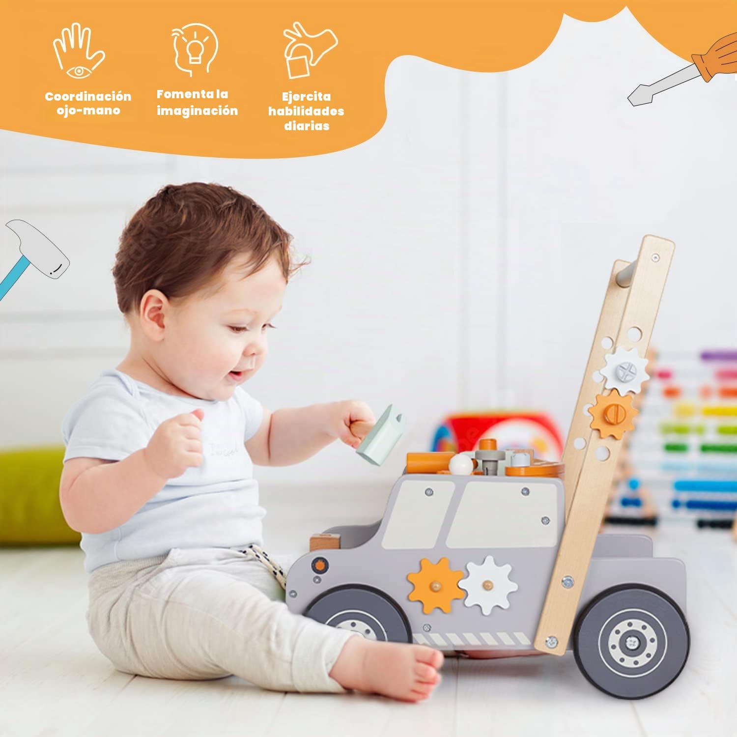 Labebe Andador de Madera, Banco de Herramientas para niños pequeños, Andador de Madera para niños y niñas, Banco de Trabajo Infantil, Centro de Actividades para bebés, Juguetes Montessori para niños