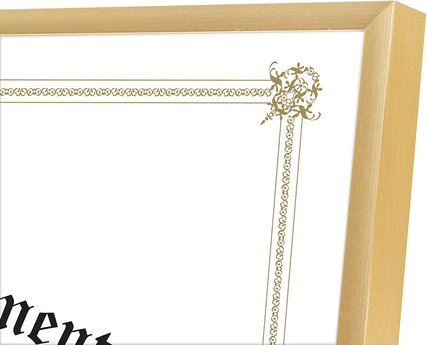 Golden State Art, 8.5x11 Aluminum Frame, Real Glass, Metal Frame for 8.5 by 11 inch Document, Certificate, Diploma. with Easel Stand (Gold, 3 pack)