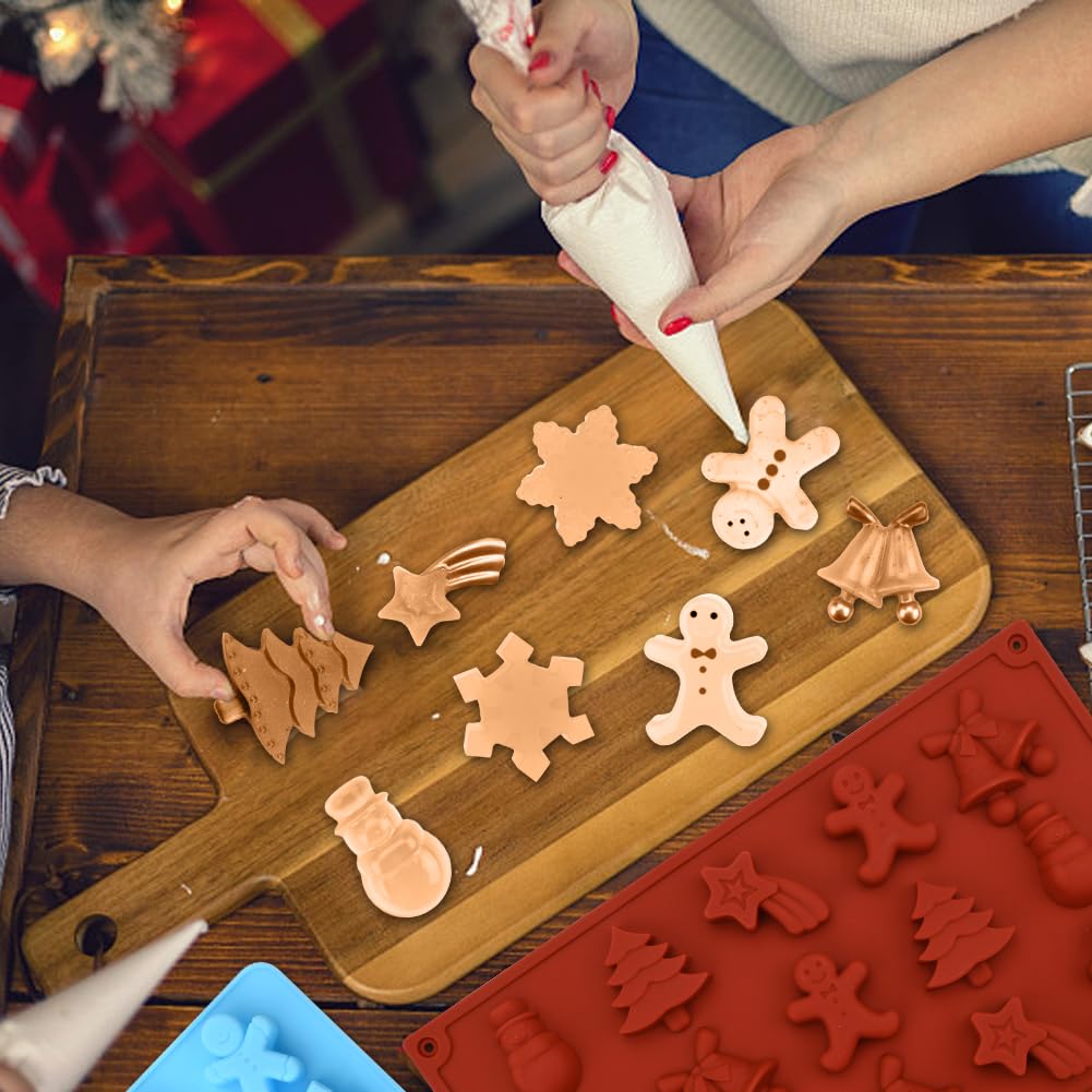 Weihnachts-Schokoladenformen Aus Silikon Mit 10 Süßigkeitentüten – 7 Verschiedene Motive, Lebensmittelecht & Spülmaschinengeeignet