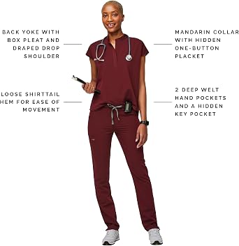 FIGS Rafaela Oversized Scrub Top for Women - Burgundy, XL
