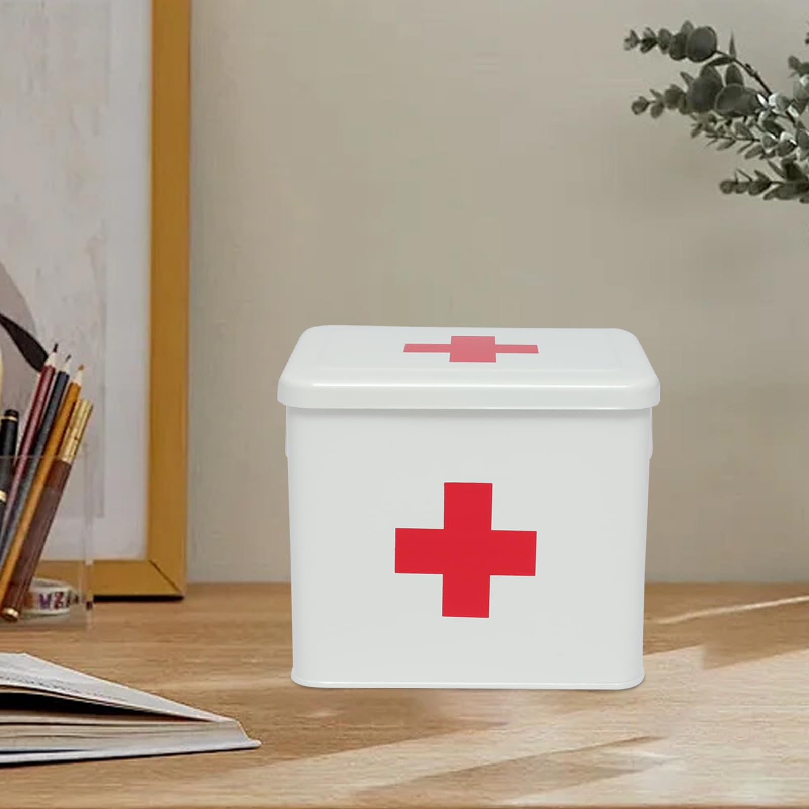 Porta Medicine,Contenitore Per Medicine Domestiche,Organizer Medicinali 2 Strati In Metallo,Scatole Medicine Con Maniglia,Adatto Allo Stoccaggio Di Prodotti Farmaceutici Pronto Soccorso Bianco