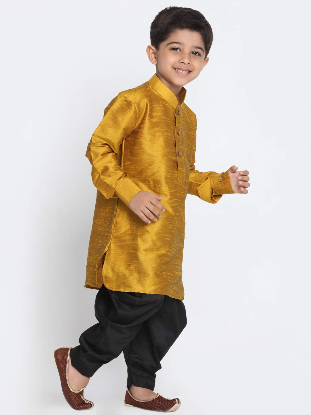 Jbn Creation Boys' Mustard And Black Silk Blend Kurta And Dhoti Set (B1613)