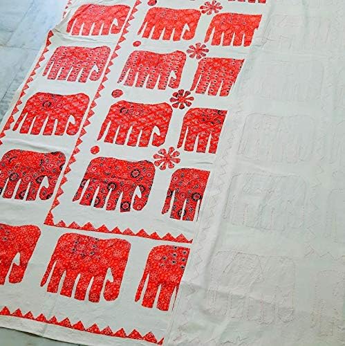 Indian Home Decor Elephant Design Patchwork Bedspread, Bed Cover Guestroom Decor 90x108 Valentines Day Gift for Lover