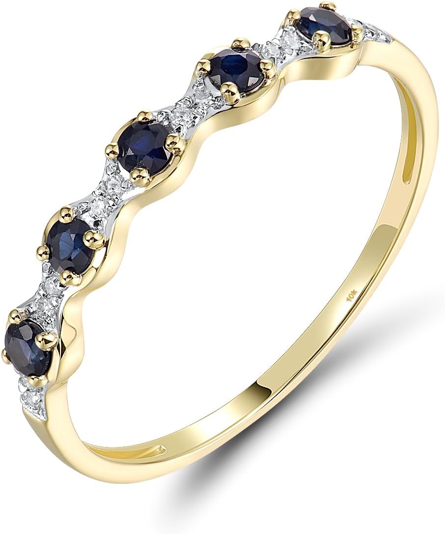 Santuzza 10K Solid Gold Geometric Gemstone Genuine Diamond Dainty Ring for Women