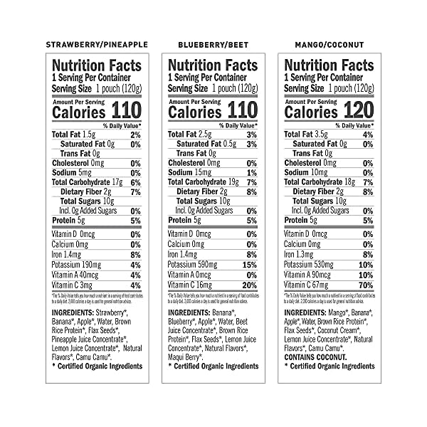Noka Superfood Fruit Smoothie Pouches Variety Pack, Healthy Snacks with Flax Seed, Prebiotic Fiber and Plant Protein, Vegan and Gluten Free, Organic Squeeze Pouch, 4.22 oz, 6 Count