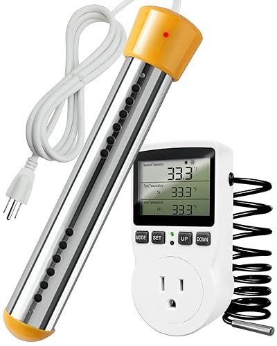 Calentador de agua de inmersión de 1500 W, calentador de agua sumergible eléctrico con controlador de temperatura de termostato y protector de acero