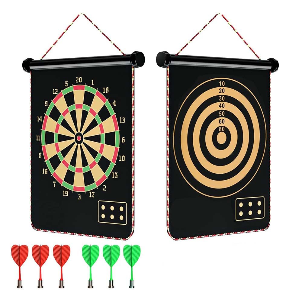 Erweicet 1Piece Double Sided Magnetic Dart Board with 6 Red and Green Dart Arrows for Kids Boys Girls Adults for Indoor,Outdoor,Party Games
