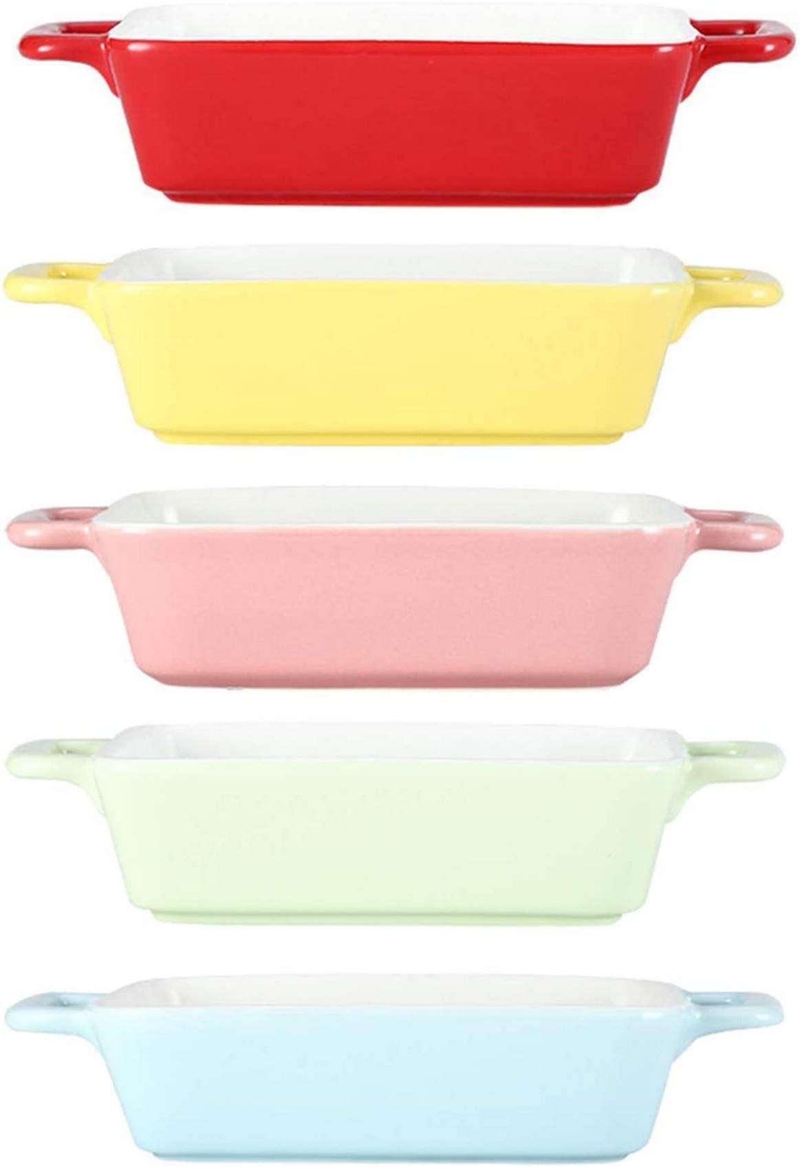 YZ-YUAN Home Rectangle Backware Ceramics Pans, Baking Dish Set of 5 with Handle, Rectangular Lasagna-Pans for Cooking, Cake Dinner and Daily Use
