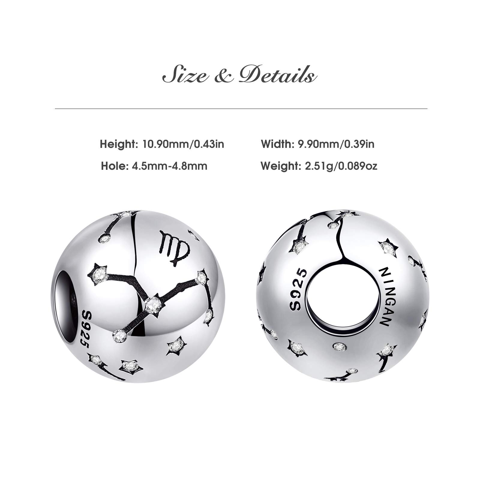 LaMenars Ciondolo a forma di segno zodiacale, in argento Sterling 925, compatibile con braccialetti e collane Pandora, Chamilia e europei