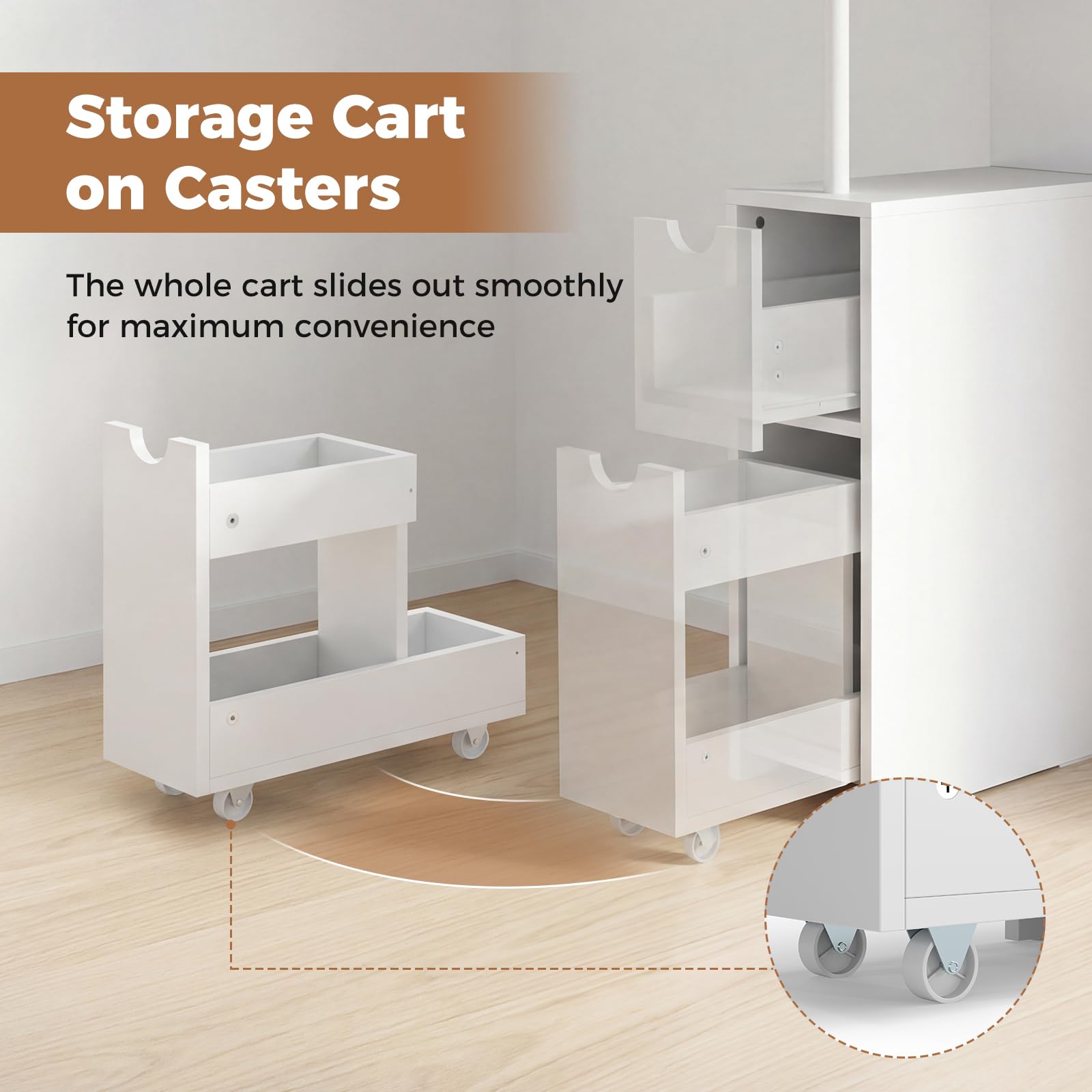 LIFEZEAL Meuble de Salle de Bain Étroit, Armoire de Rangement Haute avec Étagères Ouvertes et Tiroir sur roulettes, Meuble Colonne Autoportant pour Salon et Cuisine, Blanc, 45 × 20 × 114 CM