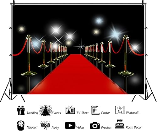 Miniatura 6 de Baocicco Telón de fondo de alfombra roja de vinilo de 7 x 5 pies, proyector de fotografía de escenario, ceremonia de premiación, actores, estrellas,