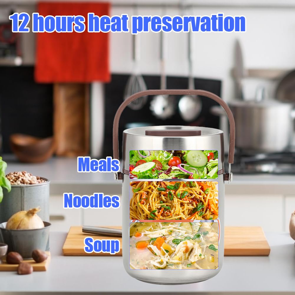 Thermique pour aliments et boissons chauds, boîte à lunch Récipient isotherme pour aliments Bocal sous vide Grande capacité en acier inoxydable Bento Flask Soup Garder au chaud Bouche large(1.6L)