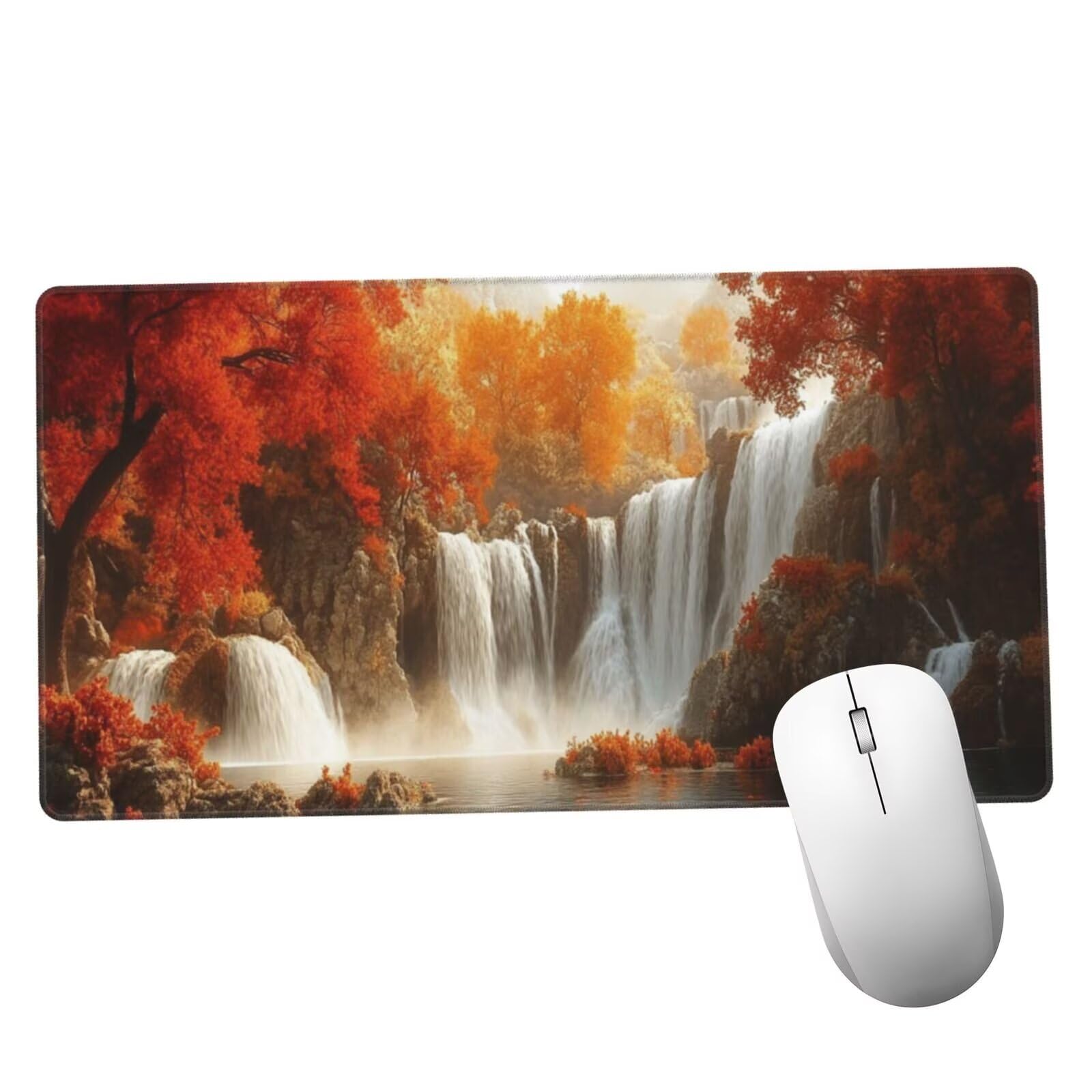 Żółta podkładka pod mysz XXL Wodospad Podkładka na biurko 1600 x 800 x 3 mm zmywalna podkładka do gier na laptopa, z antypoślizgową gumową podstawą do gier, PC, pracowników biurowych Y949